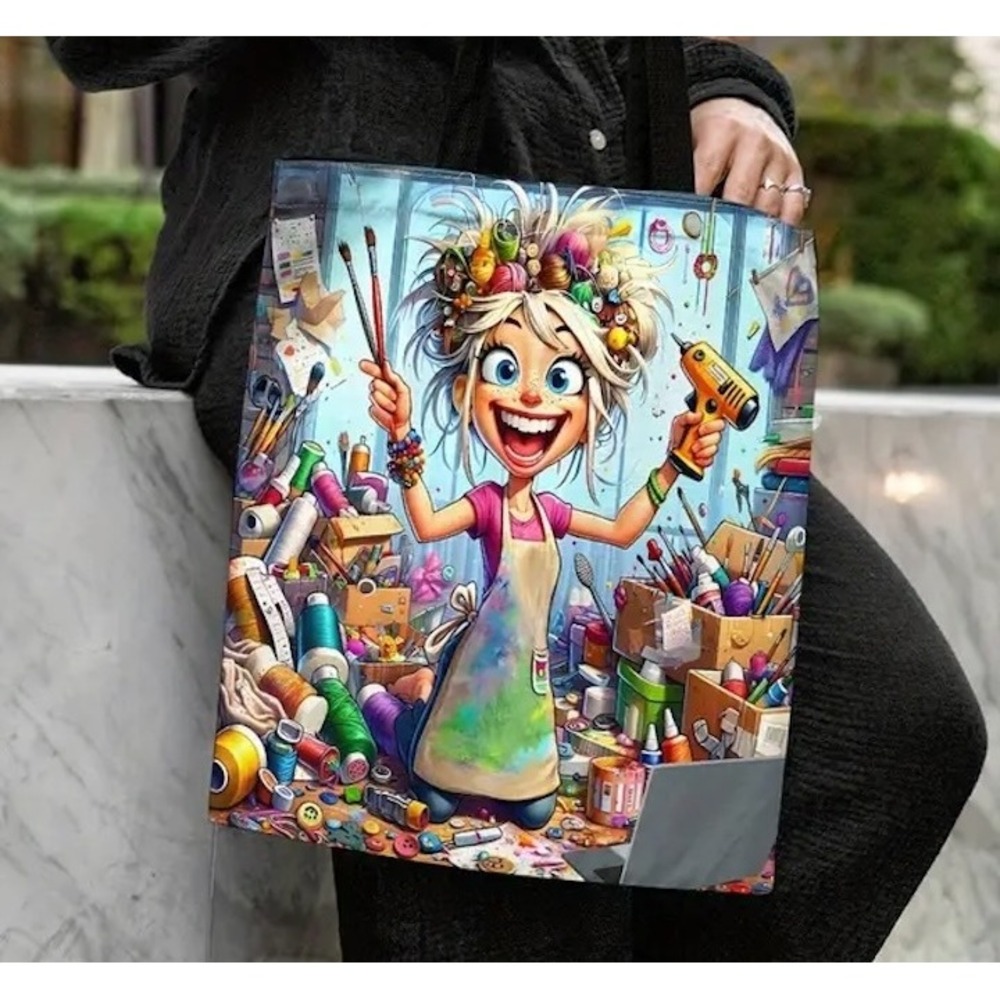 Hippie Crazy Artist Painter Large Tote Bag Purse Multicolor NEW